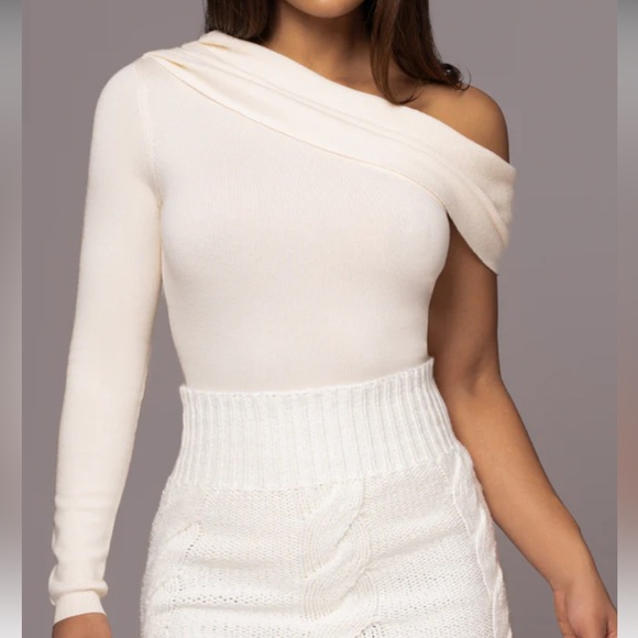 JLUXLABEL NWT- SMALL- IVORY ZOIE KNIT ONE SHOULDER BODYSUIT - Picture 3 of 4